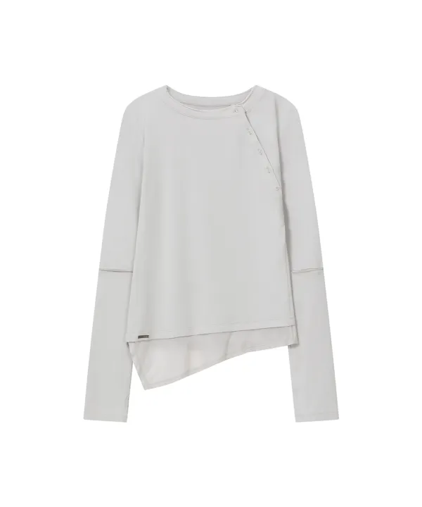 [레이 PICK] Slash button layered long sleeve LIGHT GREY