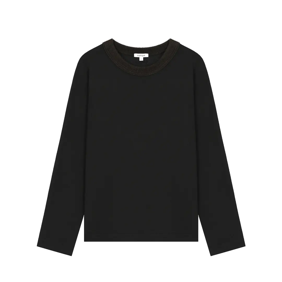 분크 [아울렛] Knit Cuff Long Sleeves T-shirt (니트 커프 롱 슬리브 티셔츠) Black 상품 이미지 1