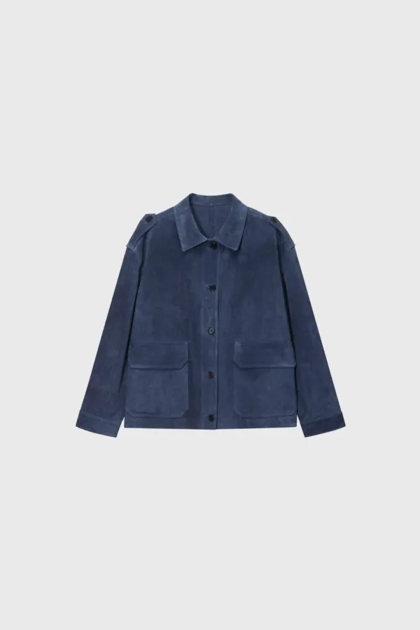 Suede Utility Jacket (Olive / Blue)