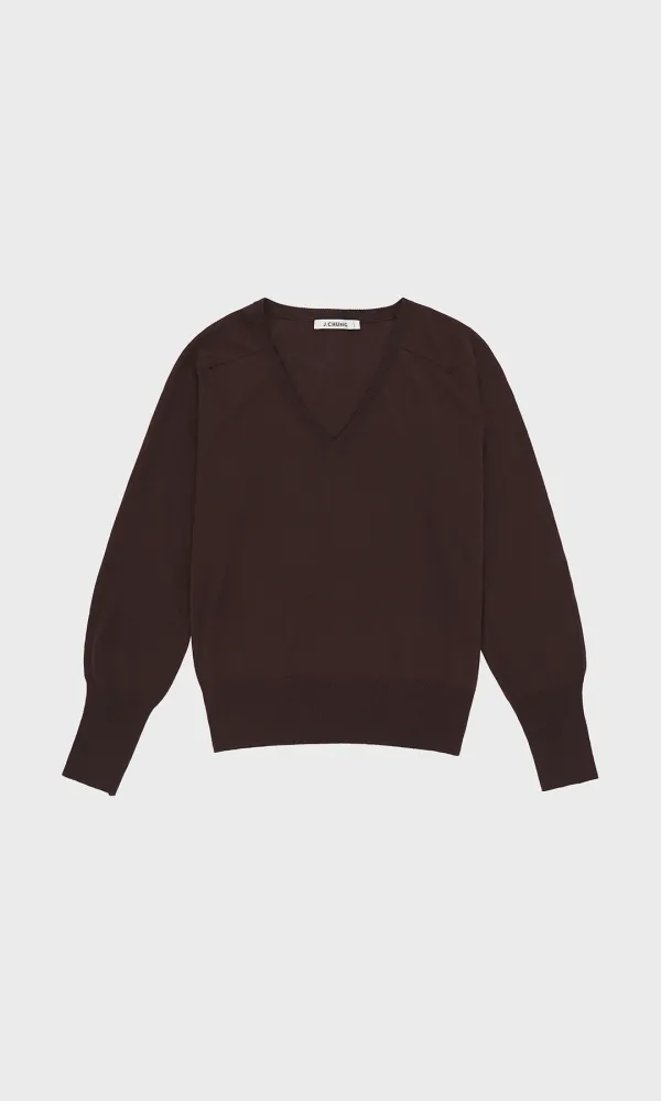 Light V-neck Pullover_Brown