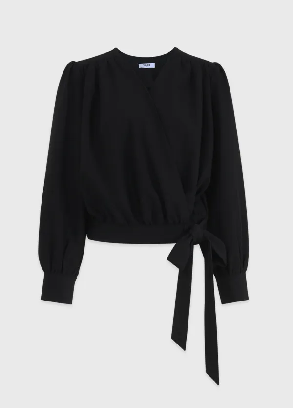 [44-120]  Billber Wrap Shrring Blouse  빌벨 랩 셔링 블라우스 (가을-봄-출근룩-하객룩-오피스룩-격식룩-데일리룩-데이트룩-페미닌-클래식-랩블라우스-브이넥블라우스-여리핏-루즈핏-자체제작)