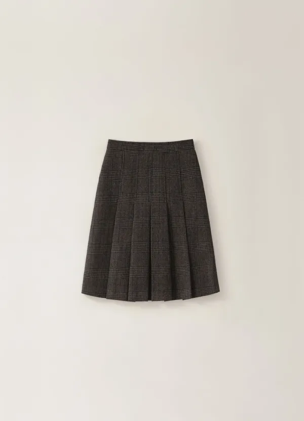[Limited] Herringbone Pleated Midi Skirt - Brown