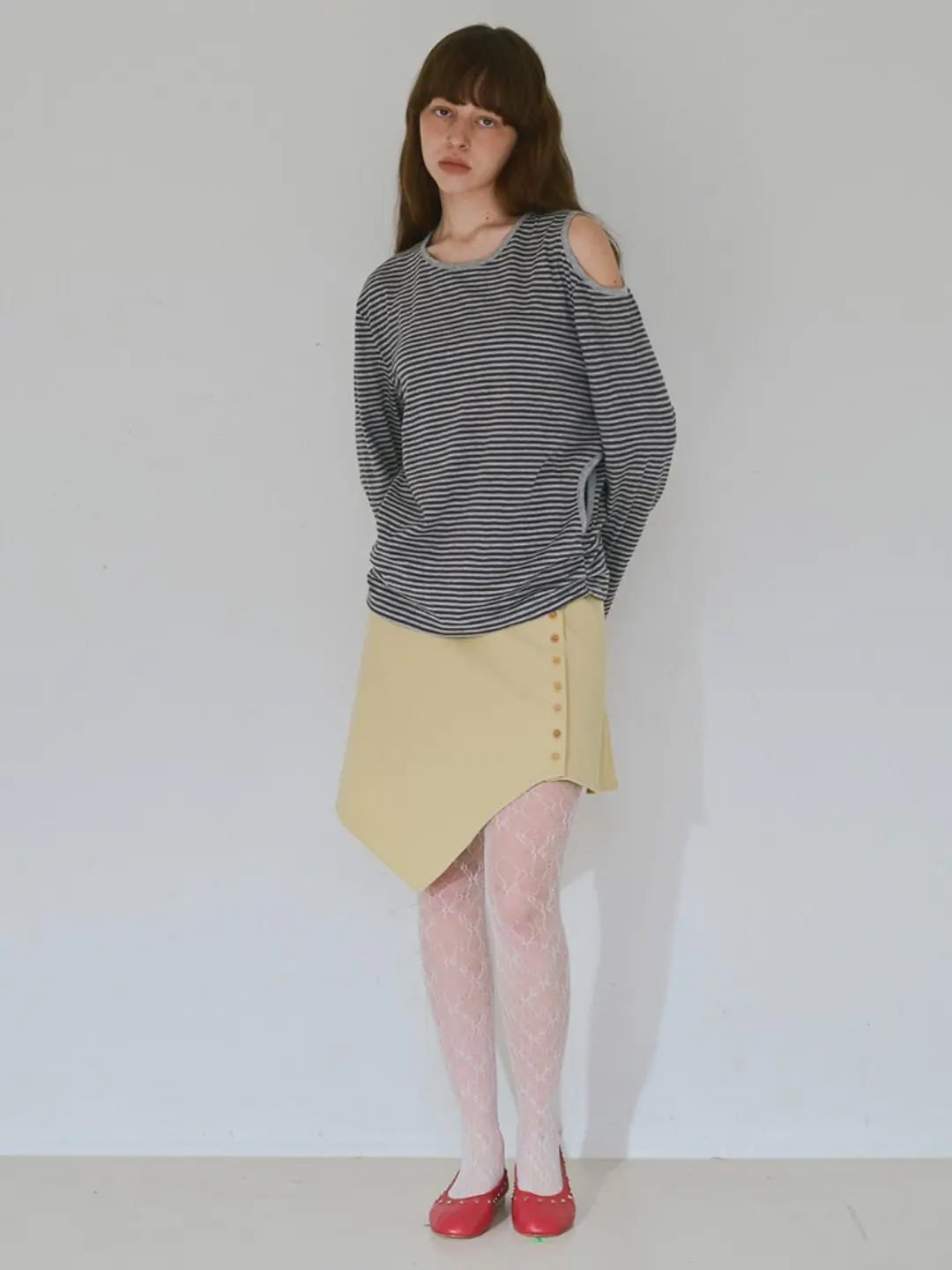 밀로 우먼 Ribbed Button Mini Skirt [Lemon Yellow] 상품 이미지 1
