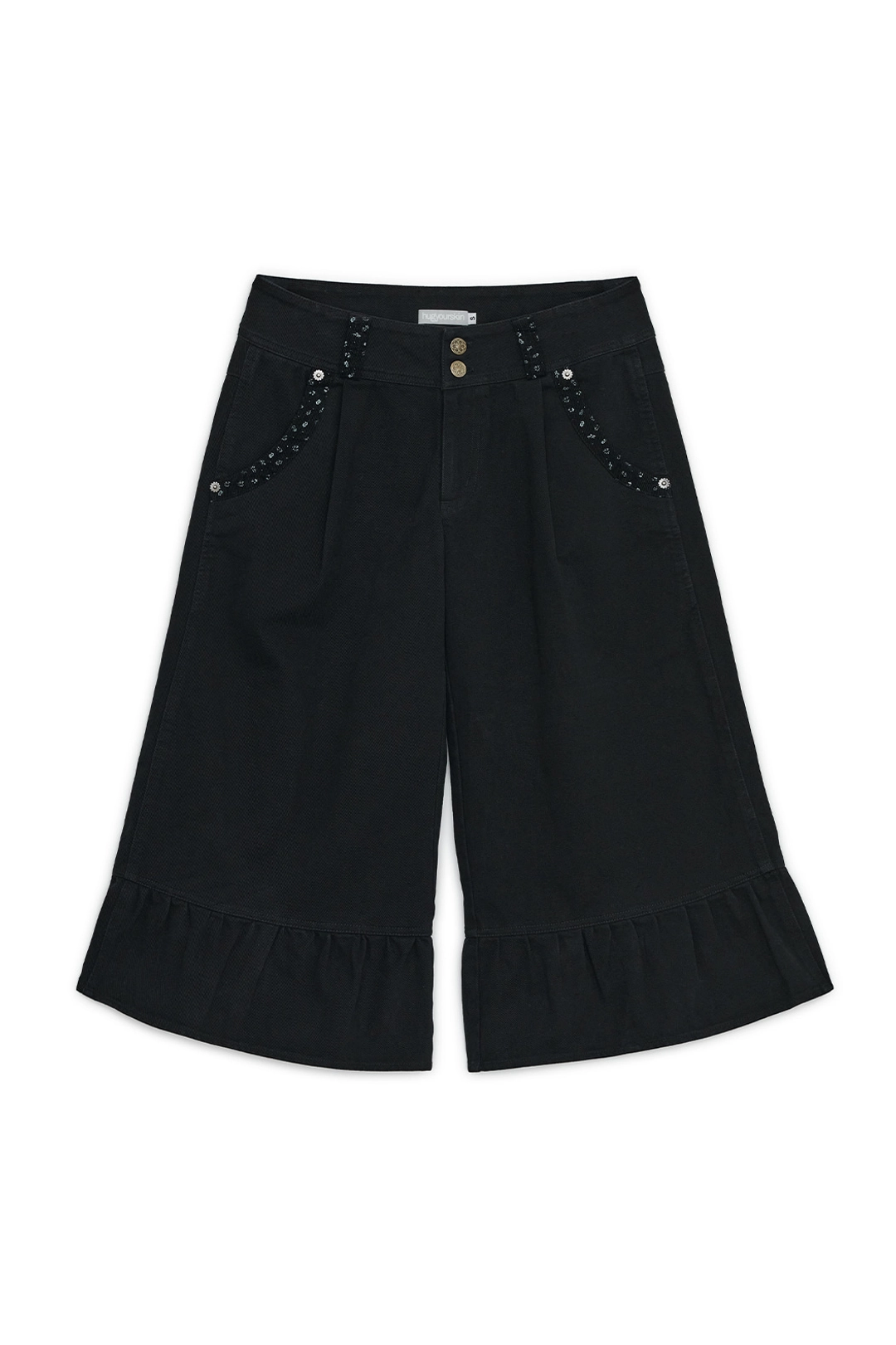 허그유어스킨 Washed ruffle capri pants (Black) 상품 이미지 1
