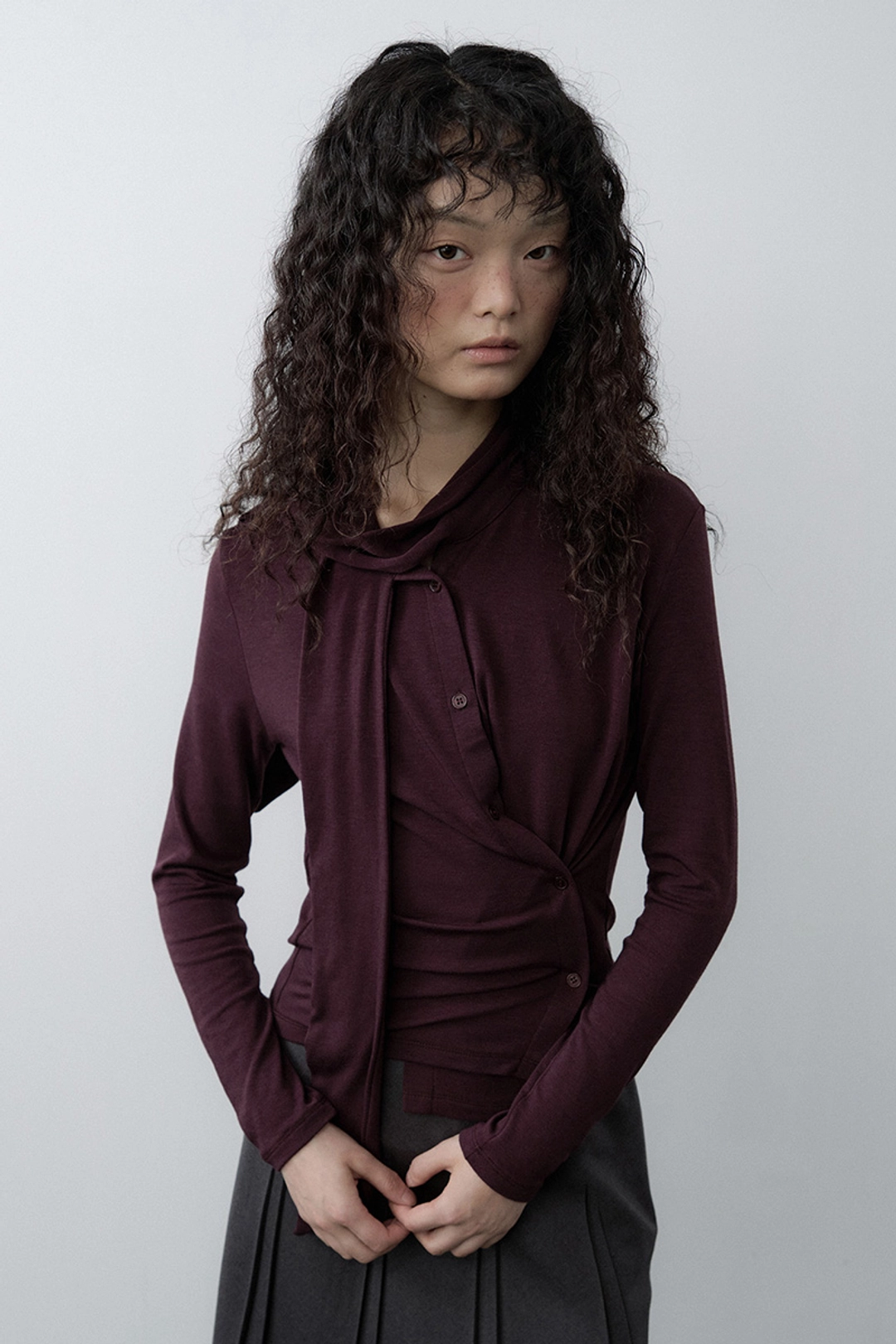 루시르주 Scarf Wrap Button Cardigan (Purple) 상품 이미지 1