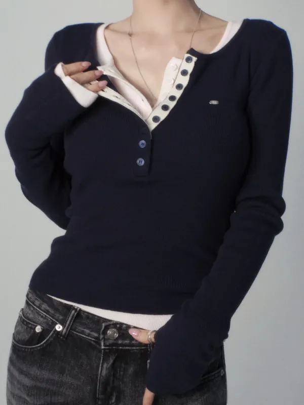 Henley-Neck Warmer Knit T