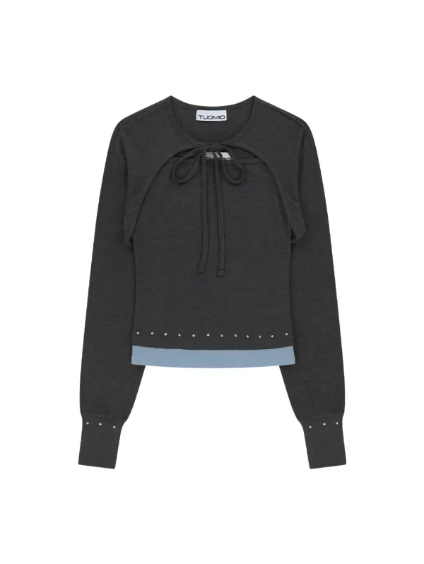 TWO TONE CARDI SET  [CHARCOAL]