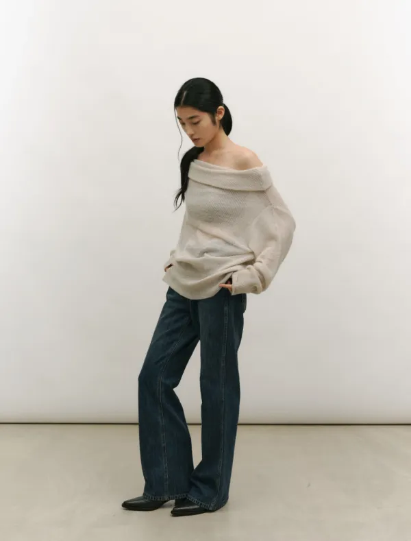 RELAXED OFF-SHOULDER KNIT [LIGHT GREY]