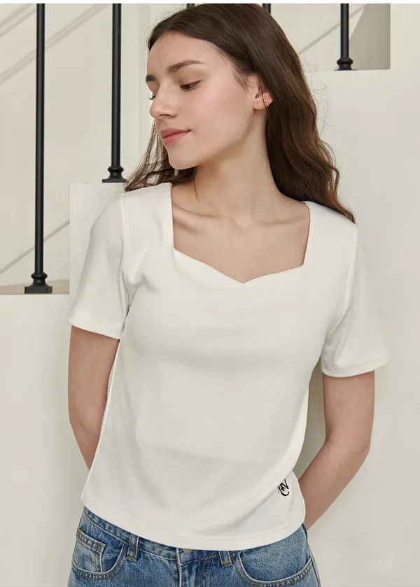  [44-120]  Lily Heart neck Tee  릴리 하트넥 티 (여름-데일리룩-캐주얼룩-데이트룩-하트넥-기본티-반소매-스퀘어넥-빅사이즈-자체제작) 