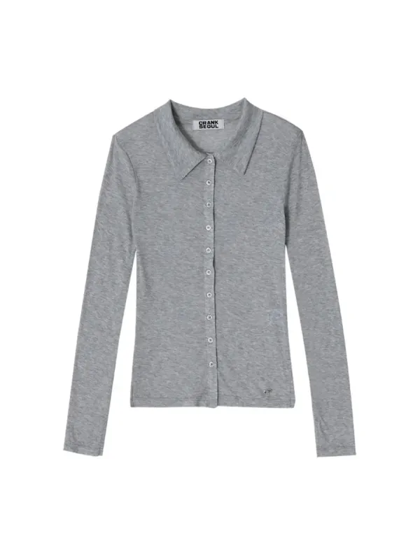 SHEER COLLARED BUTTON TOP_GREY