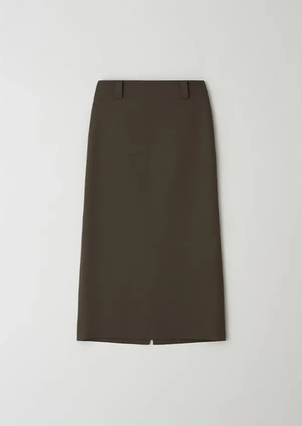 [40%] basic slit long skirt-khaki brown