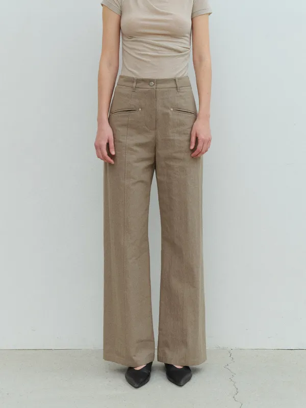 TFF COTTON WIDE FLARE TROUSERS_ASH BROWN