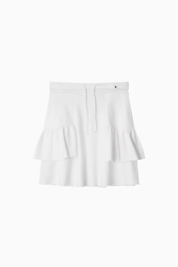 SHIRRING MIDI BANDING SKIRT, WHITE
