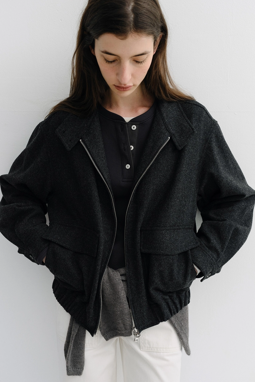 블랭크공삼 high neck wool blouson jacket (charcoal) 상품 이미지 1