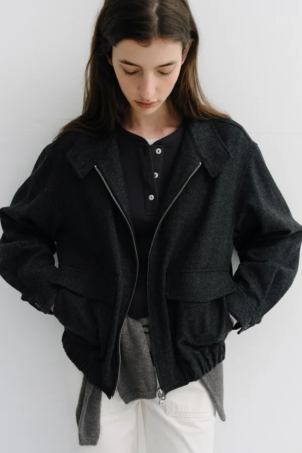 high neck wool blouson jacket (charcoal)