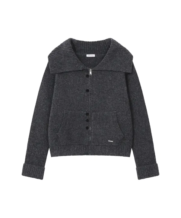 [레이 PICK] Unbalanced button knit cardigan CHARCOAL