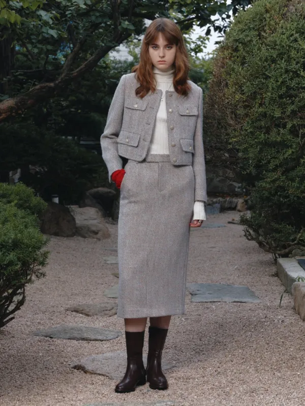 [REFURB] SOPHIA Tweed Wool Long Skirt_Beige