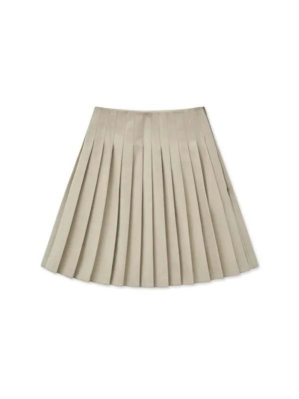 SIDE ZIPPER PLEATS MIDI SKIRT IN LIGHT BEIGE
