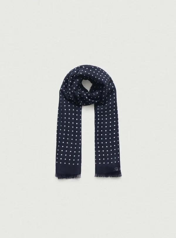 Dot Wool Silk Scarf_Navy