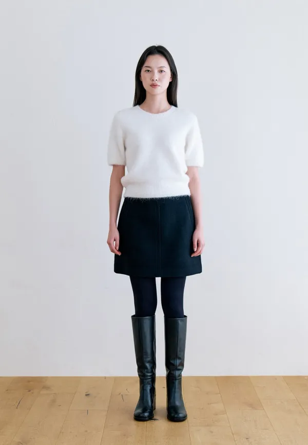WOOL SINGLE MINI SKIRT - BLACK