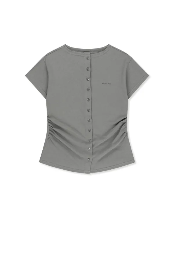 SIDE SHIRRING BUTTON TOP IN GREY