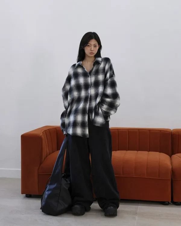 25FW damage check shirt