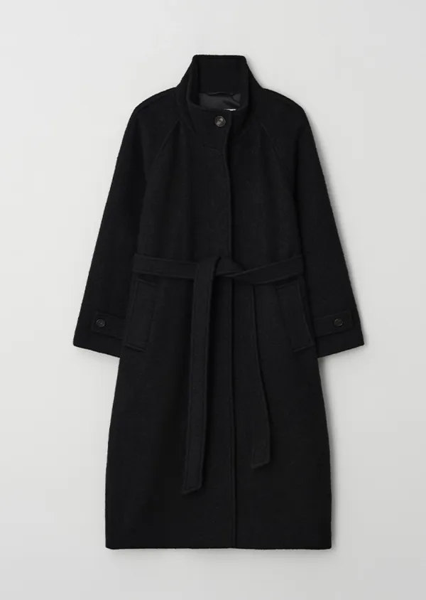[10%] alpaca high-neck belted long coat-black