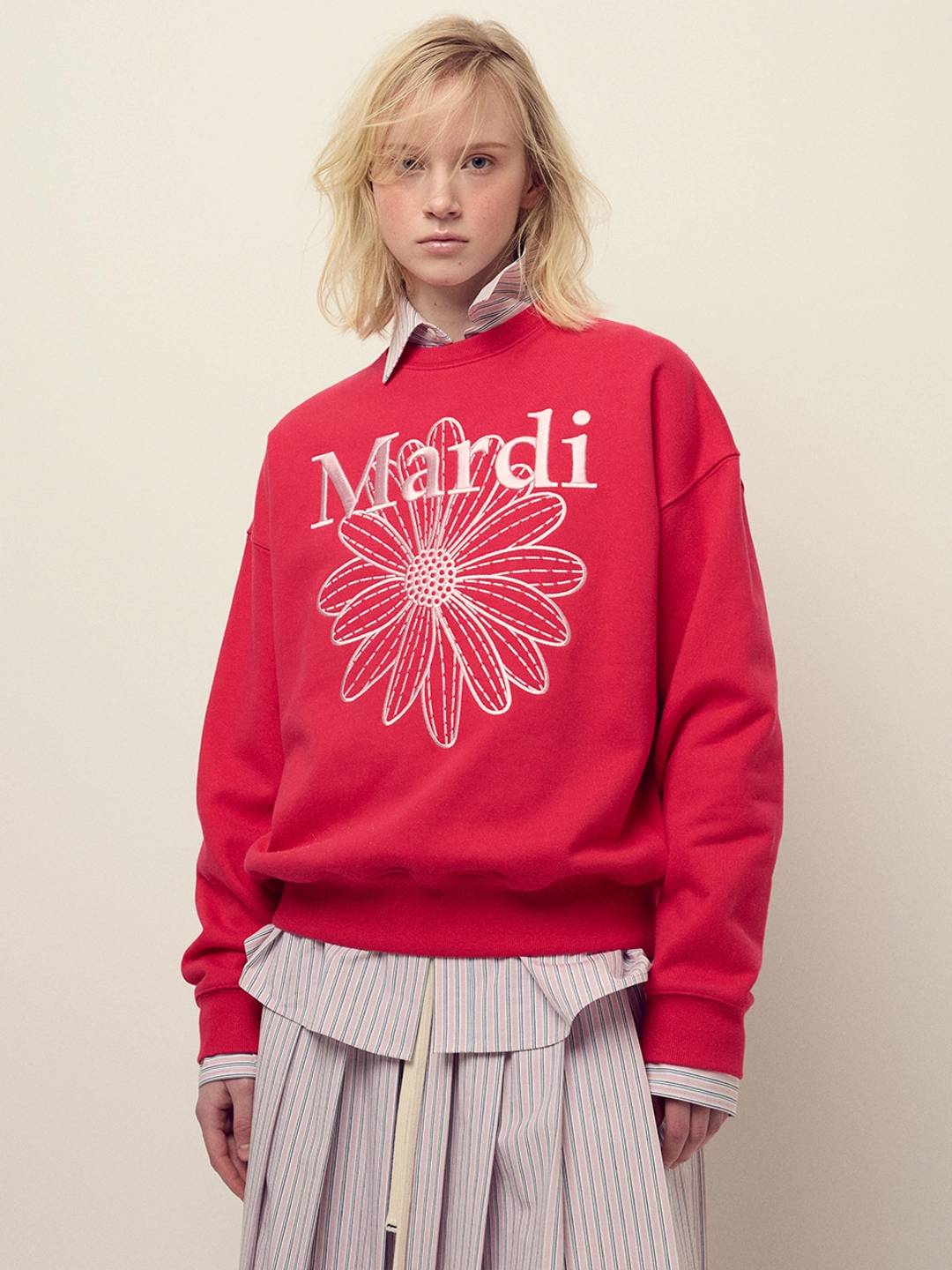 마르디 메크르디 SWEATSHIRT FLOWERMARDI NEEDLEWORK_RED PINK 상품 이미지 2