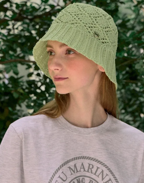 Crochet Knit Bucket Hat - Light Green