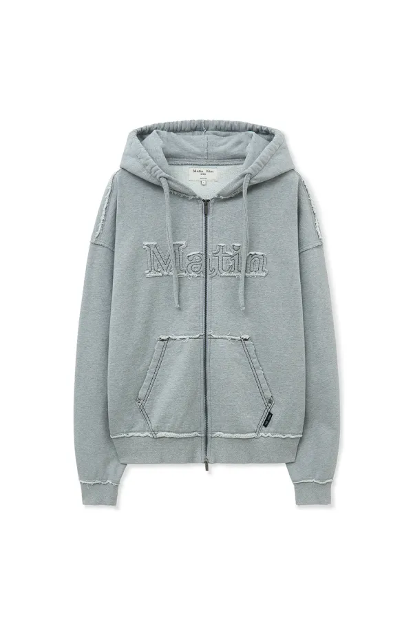 RAW CUT APPLIQUE HOODY ZIP UP IN GREY