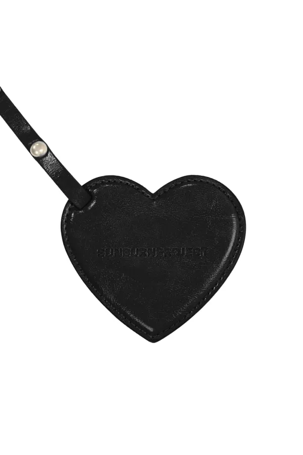 FAUX LEATHER HEART MIRROR KEYRING, BLACK