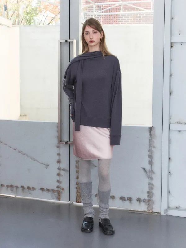 RIN SCARF NECK BLOUSE TOP_CHARCOAL
