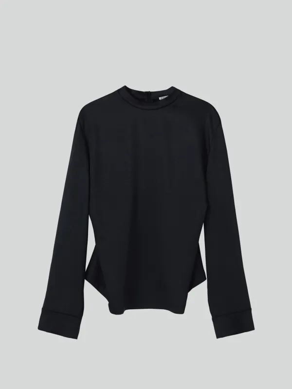 OPEN BACK SCARF SATIN BLOUSE (BLACK)