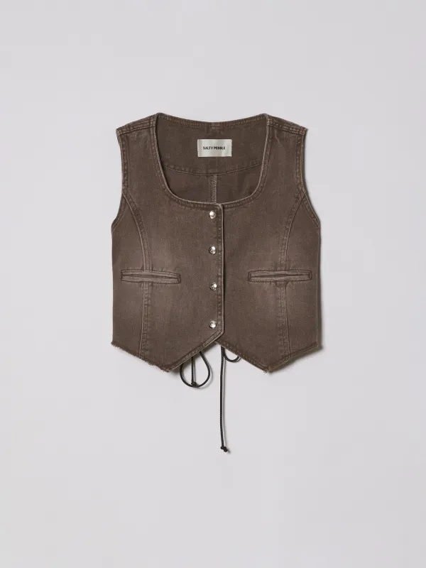 SQUARE LACE UP VEST [BROWN]