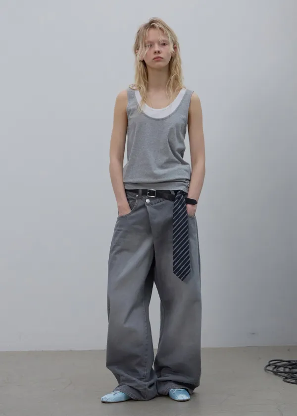 ASYMMETRIC WAIST DENIM (GREY)