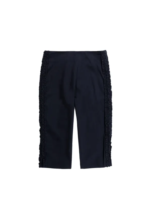 RUFFLE SIDE SLIT CAPRI PANTS - NAVY