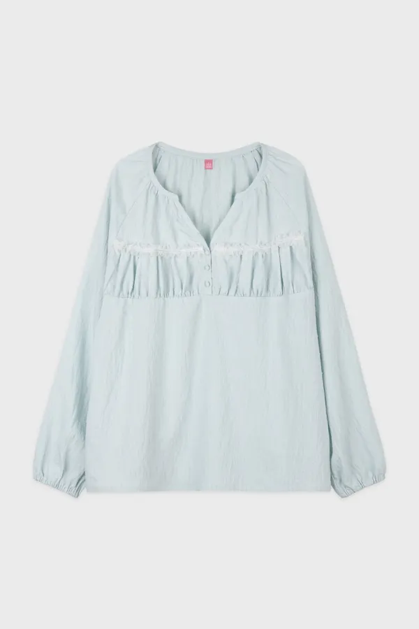 Shirring Panner Blouse (Blue)