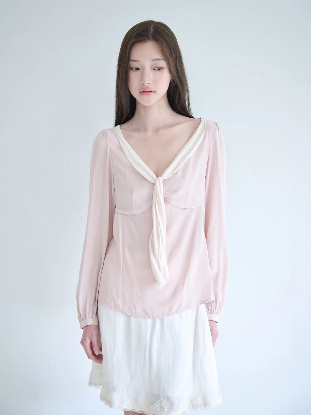 낫유어로즈 Scarf neck blouse (Pink) 상품 이미지 2