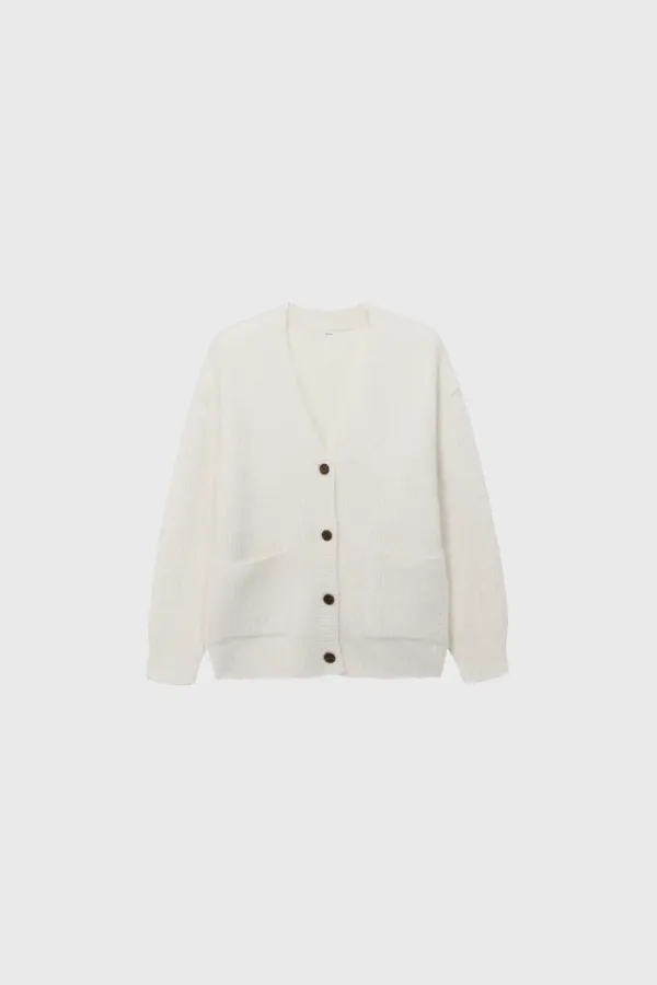 [Exclusive] Alpaca v-neck cardigan (ivory / pink / gray)