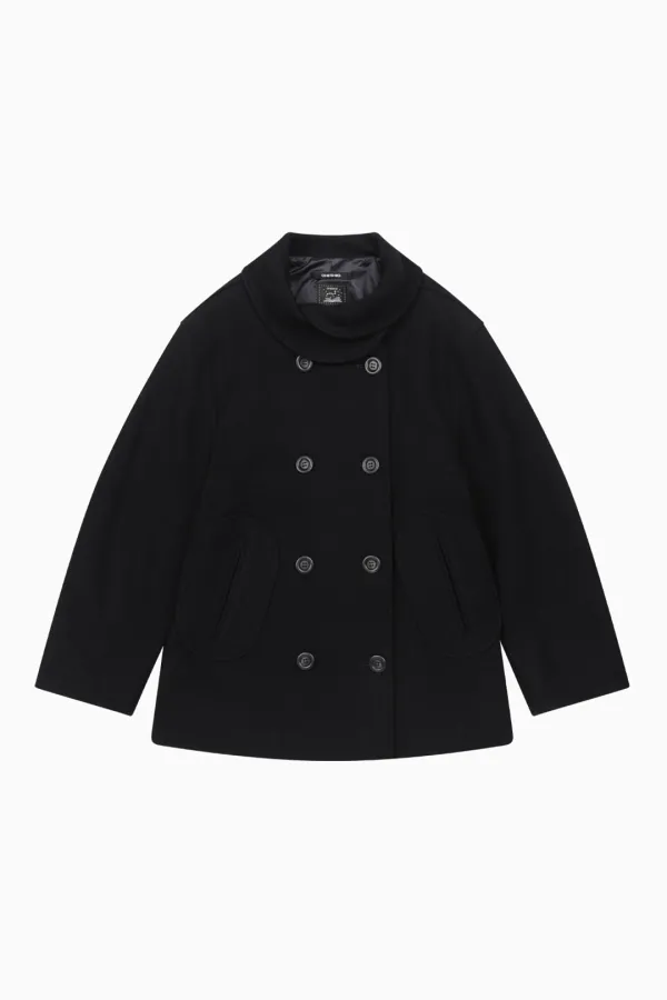 LAYERED COLLAR DOUBLE WOOL COAT, DEEP NAVY