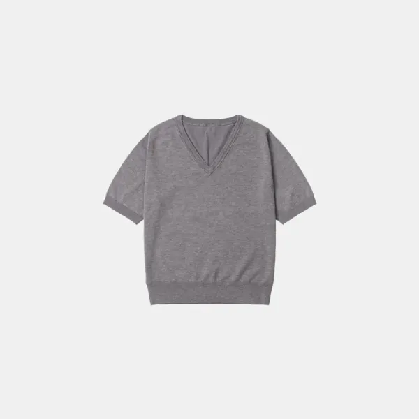 SIKN2140 루즈 핏 브이넥 반팔 니트_Dark gray