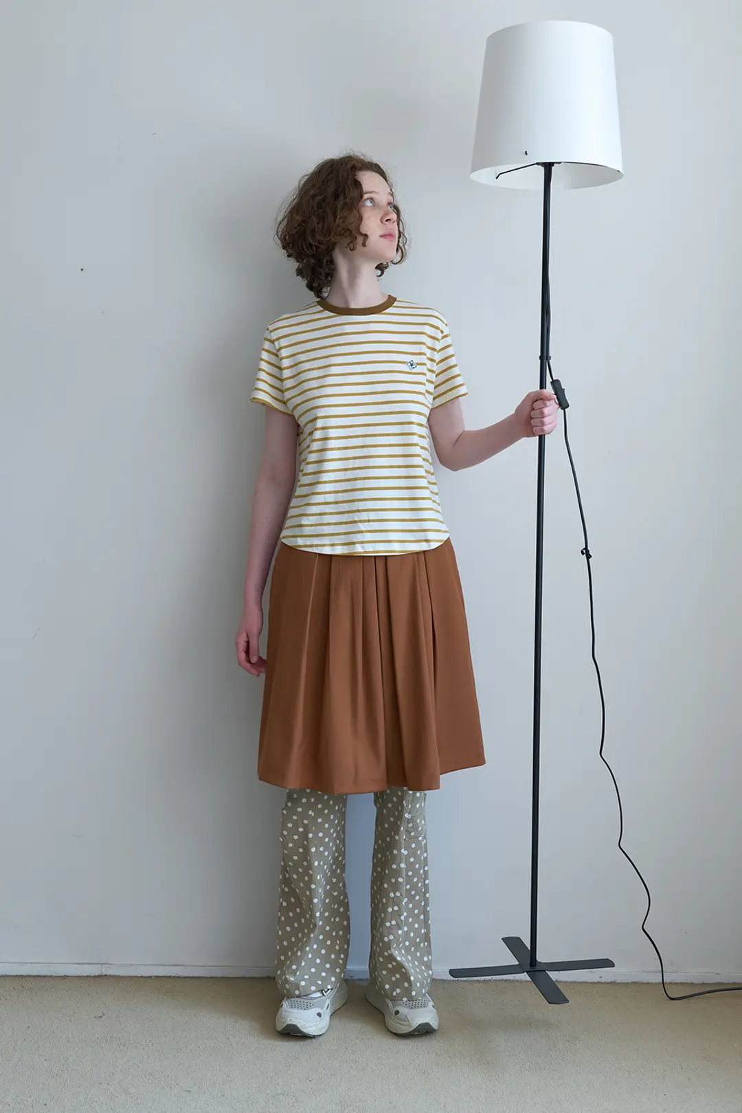 노컨텐츠 74. Stripe pleated skirt _ Brown 상품 이미지 1