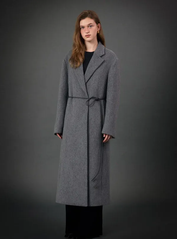 OBSIDIAN LONG WOOL COAT - GRAY (+BELT SET)