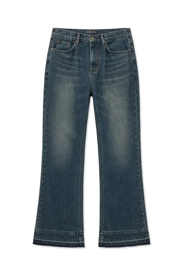 WASHED FLARE DENIM PANTS FOR MEN IN BLUE