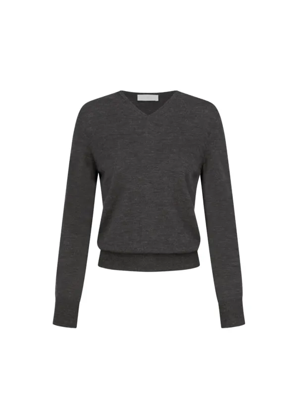 Wool V-neck Knit, Charcoal