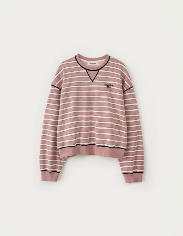 Small Wave Logo Stripe Sweatshirt - Pink