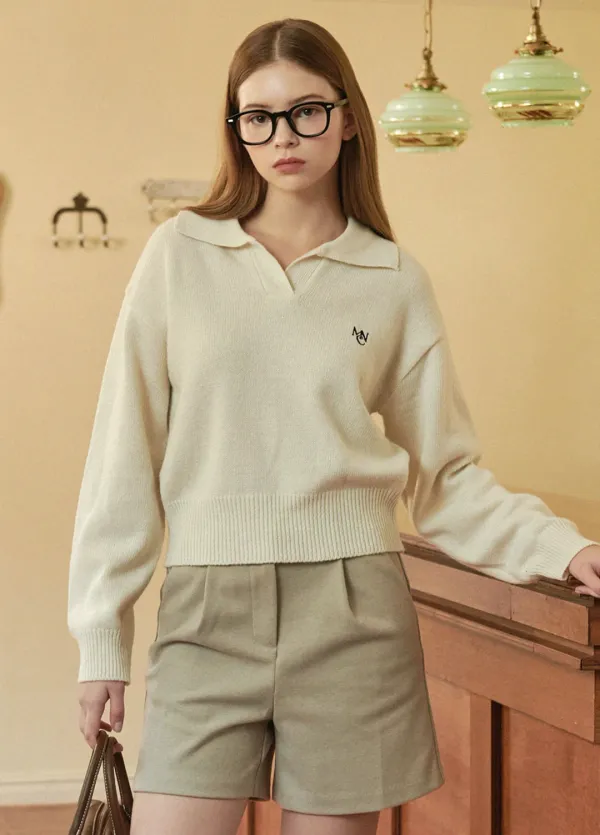  [44-120]  Delight Wool Collar Knit  딜라이트 울 칼라 니트 (가을-가을-데일리룩-출근룩-데이트룩-마실룩-꾸안꾸-기본템-카라니트-세미기장-브이넥-빅사이즈-자체제작) 