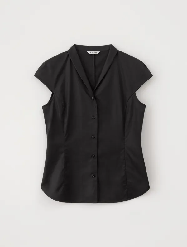 Lena Shawl Collar Blouse (Black)