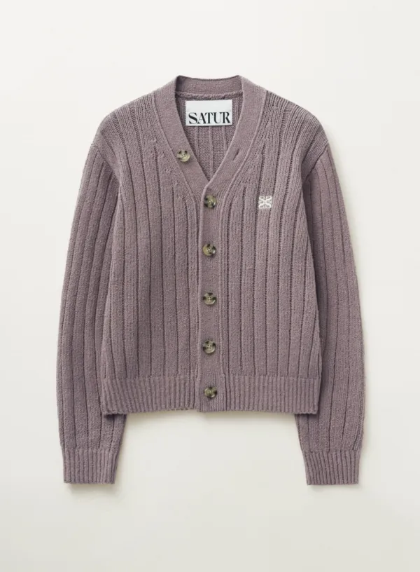 (W) Faro Over Size Boucle Cardigan - Vintage Purple