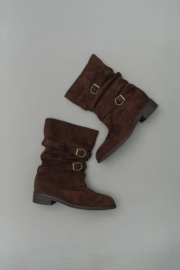 Suede buckle boots_brown